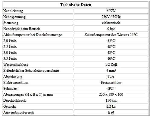 YUNGA Klein Durchlauferhitzer 6 KW mit Dusche - 5