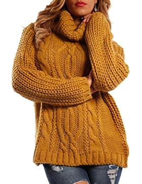 Damen Rollkragen Pullover Strickpullover Grobstrick