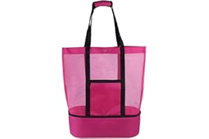 SAMHENG Beach Tote Bag with Detachable Cooler, Mesh Picnic Bag with Zipper for Women Men, Dry and Wet Separation Insulation Pack, Foldable Organizer Net Toy Storage Bag for Travel Camping Outdoor Picnic