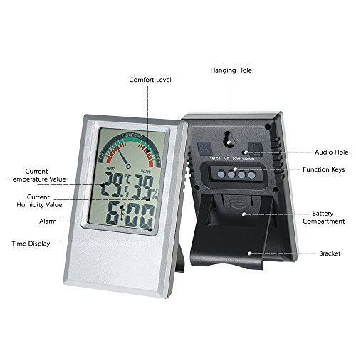 KKmoon Celsius / Fahrenheit Digital Thermo-Hygrometer mit Wecker, Temperatur Feuchtigkeitsmesser Thermometer Hygrometer, Kann Max Min Wert und Komfort Ebene Anzeigen - 4