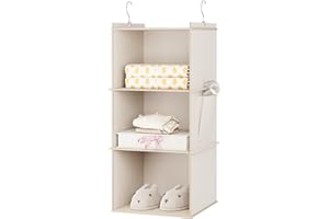 YOUDENOVA Wiszące przechowywanie, 3 półki, organizery do szafy, składane, wiszące półki z bocznymi kieszeniami, organizer na ubrania, beżowe