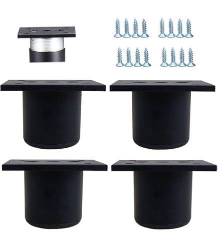 Set van 4 meubelpoten, kastpoten, metaal, verstelbaar, voor bankpoten, koffietafelpoten, tafelpoten, kastpoten, aluminium, 6 cm, zwart