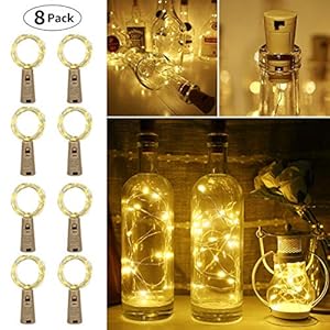 LE Bottle Lights with Cork, 8 Pack 2M 20 LED Cork Lights for Wine Bottles, Warm White Fairy Lights Battery Powered for Wedding Decorations, Table Centrepieces, Party, Bedroom and More