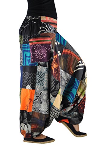 virblatt Haremshose mit traditionellen Webereien UNISEX Einheitsgröße S – L Aladinhose mit bequemen Gummibund alternative Kleidung – Patchwork - 5
