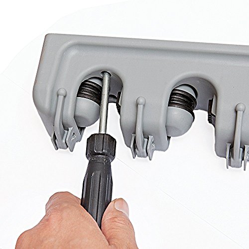 Newdora Besen Mop Halter, Gerätehalter Wandhalterung, Ordnungsleiste Wandhalter mit 5 Haken und 6 Schnellspannern für Mopp ,Besen und Gartenwerkzeug usw - 3