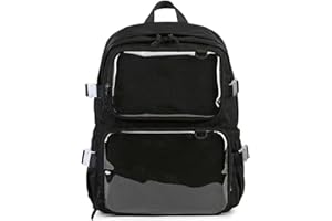 YeGang Ita Tasche mit transparenten Fenstern für Damen und Teenager,JK Pin-Display, Rucksack, niedlich, ästhetisch, große Schultasche, lässiger Tagesrucksack, robuste Büchertasche, Anime（schwarz）