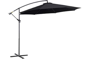 Outsunny 3(m) Garden Cantilever Parasol Patio Banana Hanging Umbrella Sun Shade with Crank and Tilt, 8 Ribs and Cross Base