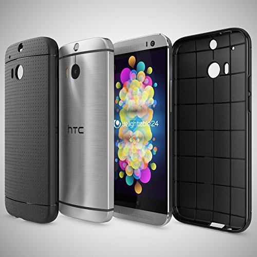 HTC M8 M8S Funda Carcasa de NALIA  Protectora Movil TPU Silicona Fina Bumper Estuche con Puntos  Goma Gel Cubierta Cobertura Delgado Dot Cover Smartphone Case para Telefono HTC M8S M8 - Negro