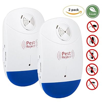 Everteco Répulsif Ultrason Anti-Rongeurs Insectes, Répulsif Électronique avec une Lumière Nocturne, Anti Coquerelle Mouches Moustique Cafards Fourmis Araignées Puces (Ensemble de 2)