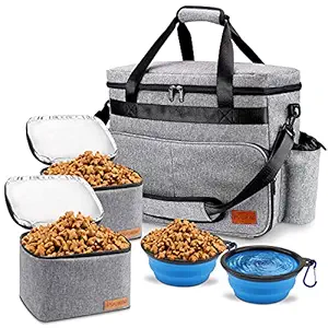 Dog Travel Bag, Airline Approved Pet Tote Organizer with Multi-Function Pockets, Accessories Set Includes Shoulder Strap, 2 Food Storage Containers, 2 Foldable Bowls, Perfect for a Weekend Away