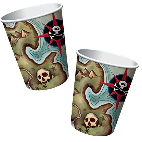 8-teiliges Becher-Set * PIRATE'S MAP / PIRATENSCHATZ * für Kindergeburtstag und Mottoparty // Kinder Geburtstag Party Pappbecher Partybecher Cups Freibeuter Insel Pirat