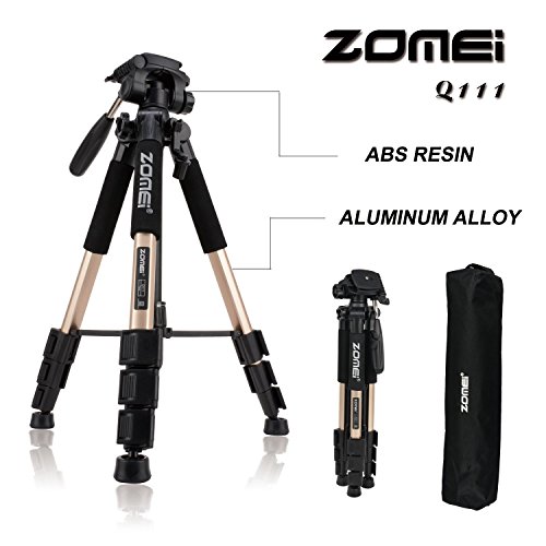 ZOMEI Q111 Tr  pied Appareil Photo Portatif L  ger Professionnel en Aluminium avec un sac de transport et D  gagement Rapide 1 4  pour Canon   Nikon   Sony et autres Reflex Num  riques Or 