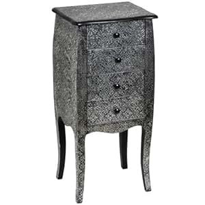 MARRAKESH BLACK AND SILVER METAL EMBOSSED 4-DRAWER TALLBOY ...