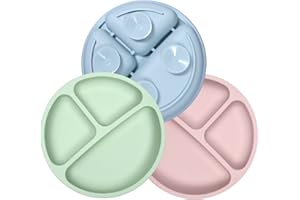 Bobeen Baby Suction Plate, 3 Packs Food-Grade Silicone Baby Weaning Plate - BPA Free - Non Slip - for Independent Feeding from Toddler