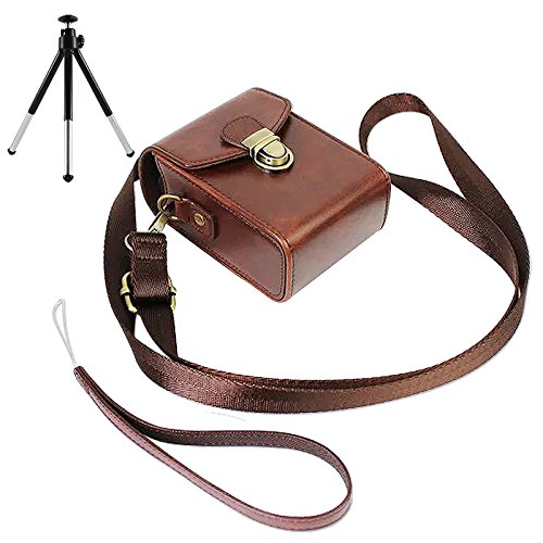 First2savvv BDX2110-61018 brun fonc   PU cuir de qualit   sup  rieure appareil photo num  rique cam  scope housse cas pour Nikon COOLPIX A A900 S9900 P6000 Canon PowerShot SX710 HS Panasonic LUMIX DMC-TZ80 TZ100 ZS100 caiso EX-10   tr  pied