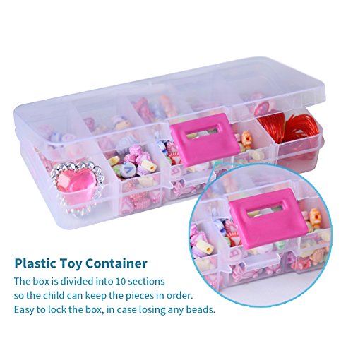 BBLIKE Children Beads Set 2 Boxes, 560pcs Beads Toy Mix Colors and Shapes for Jewelry Making Charm Bracelets, Toy Ring and Craft Beads String(4 m/13ft)