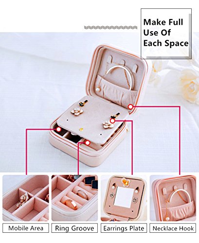 Beauty Königreich Portable Travel Schmuck Box mit eingebautem Spiegel PU-Leder Schmuck Zubehör Container (1 PCS) Bare Pink - 3