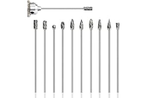 Treki Fräser aus Wolframcarbid, 3 mm (1/8 Zoll), Schaft, rotierende Feilen, lange Doppelschneider, Drehbohrer für Holz, Metall, Keramik, Schmuck, Glas, 100 mm, 10 Stück