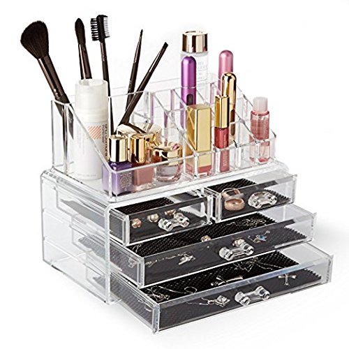 Spaire Acryl Kosmetik Organizer MakeUp Aufbewahrung mit 14 Fächern & 4 Schubladen, Kratzfester Transparenter Acryl - 5