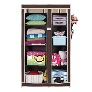 FOLDDON Foldable Wardrobe with 8 Racks, Standard Size (Beige and Brown)