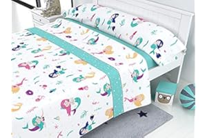 LINIVA HOME Sábana Infantil - Modelo Sirena - Aqua, Cama 105 cm