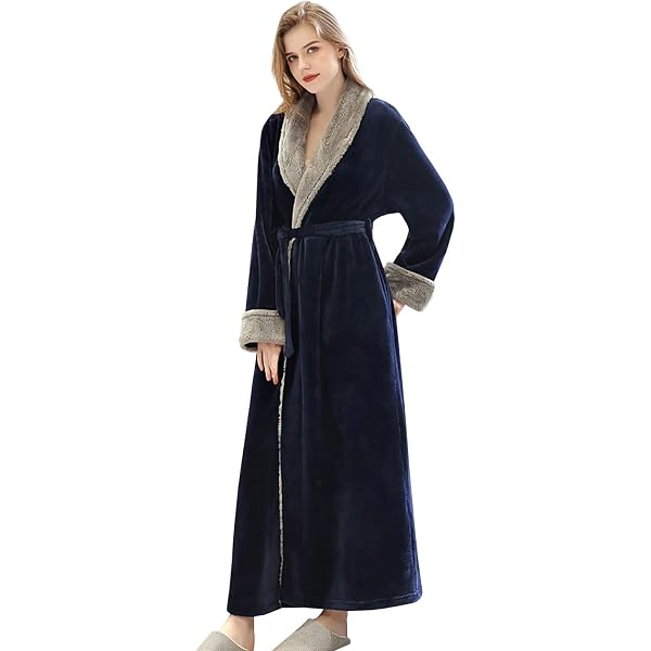 Peignoir Long Polaire à Capuche Femme - Robe De Chambre Chaud, Poches, Ceinture Ajustable - Pour Hiver Et Fêtes