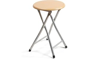 THE SECRET HOME - Taburete Plegable de Madera y Metal - Alto. 45 x Ø30 cm - Banqueta sin Respaldo - Ideal para Cocina, Terraza o Jardín - Color Madera Natural