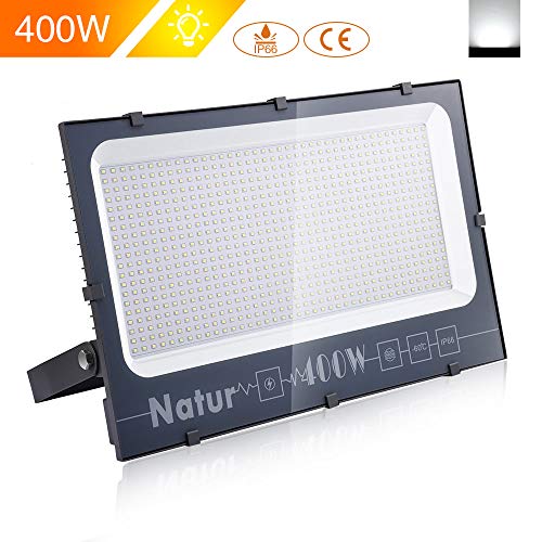 NATUR Faretto 400W Fari LED per Esterno 40000LM Proiettore Moda Leggero, Faro Impermeabile IP66 per Giardino Cortile, Lampada Luce Potente Super Luminosa 6000K Luce Bianca[Classe Energetica A++]