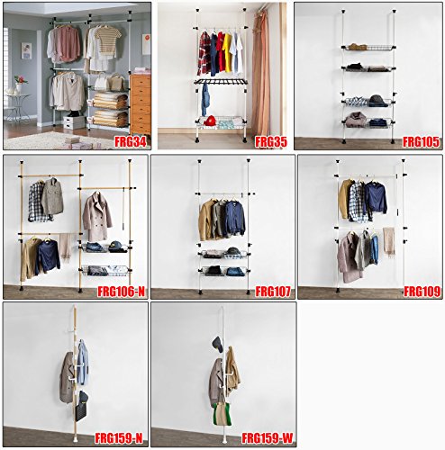 SoBuy® Garderobe, Kleiderständer, Garderobenständer mit 6 Haken, ohne Bohren Verstellbar, 214cm-275cm hoch, weiß, FRG159-W - 8