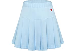 SEAUR Gonna a pieghe per bambini e bambine, con pantaloni, tinta unita, sportiva, da tennis, in cotone, da 100 a 155 cm