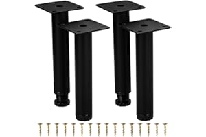 Btowin VCF 4 Inch / 18cm Metal Furniture Legs, 4 Pcs Black Adjustable Furniture Support Feet, Replacement Dresser Legs Feet for Cabinet Table Sofa Couch Chair Desk Kitchen Cupboard