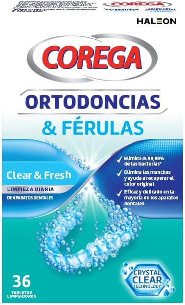 Corega Tabletas Limpiadoras Para Ortodoncias y Férula Dental, Limpieza Rápida y Fácil de Usar, 36 Tabletas