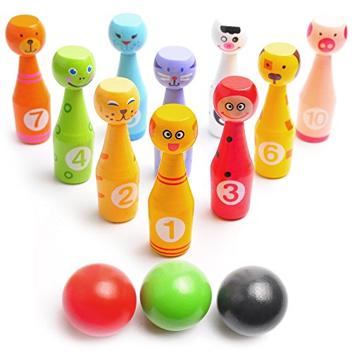 Bowling Game Set for Kids: Best Indoor Bowling Set with 10 Colorful Wooden Character Pins and 3 Bowling Balls - Easy to Set Up and Fun to Knock Down - Perfect Bowling Toy that Works reviews Bowling Game Set for Kids: Best Indoor Bowling Set with 10 Colorful Wooden Character Pins and 3 Bowling Balls - Easy to Set Up and Fun to Knock Down - Perfect Bowling Toy that Works