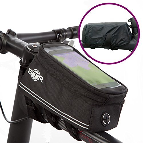 Preisvergleich Produktbild BTR Fahrradtasche mit Mobiltelefon-Halterung - Wasserabweisende Fahrrad-Rahmentasche. Handy Fahrradhalterung. Schwarz Fahrradrahmentaschen. Neue verbesserte Edition, für alle Fahrradtypen geeignet