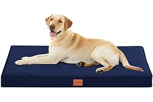 WAVVE Poduszka dla psa duży rozmiar, ortopedyczne legowisko dla psa, zdejmowane i nadające się do prania, sofa dla psa z pianki jajecznej, wodoodporna poszewka, XL, 112 x 81 x 7,6 cm, granatowa