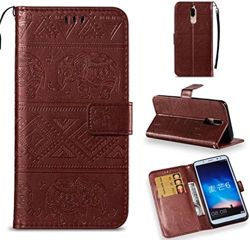 COWX Flip Wallet PU Leather Case for Huawei Mate 10 Lite for Huawei Mate 10 Lite Elephant (Brown)