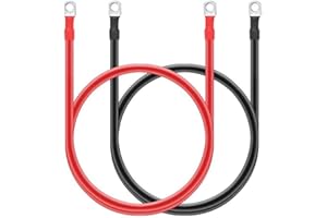 Greluma 2 Piezas Cable de batería de Cobre Puro de 5 AWG con terminales de 10 mm (3/8 ") para energía Solar, RV, automóvil, Barco, Cable Resistente de 50 cm