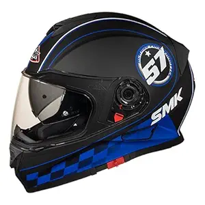 SMK Twister Blade Full Face Helmet with Pinlock Fitted Clear Visor (MA256/Matt Black, Blue and Grey, XL)