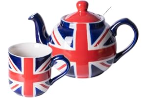 London Pottery Théière avec infuseur, en céramique, peinte à la main, édition limitée, 2 tasses (600 ml) ; tasse, 250 ml, comprend une théière et une tasse