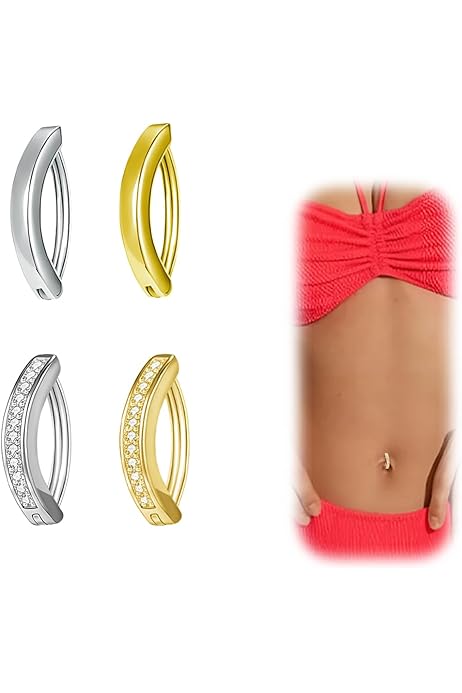 Set 4 Piercing Ombelico Finti - Anelli Decorativi 16G 10mm In Acciaio Inox, Perfetti Per Ogni Occasione