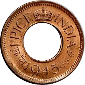 eshoptail metal bronze copper round shape with hole 1 paisa coin george vi, 1943-1947, diameter 21.32 mm, 2 g- Multi color