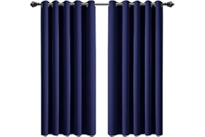 IR IMPERIAL ROOMS Imperial Rooms Blackout Curtains for Bedroom 46x54 Inch Eyelet Navy Curtains Window Treatments Super Soft Ring Top Living Room Curtain 2 Panels with Tiebacks