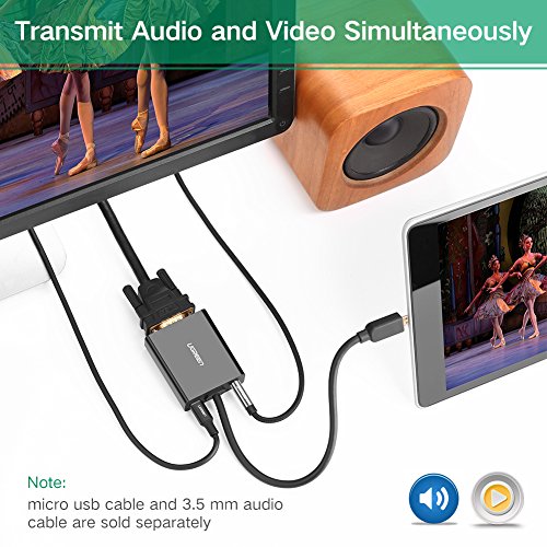 Micro HDMI auf VGA UGREEN Micro Hdmi Stecker zu Vga Buchse Adapter 1080P HDTV Aktiv Audio Übertragung Konverter Kabel Digital zu Analog mit Vergoldete Kontakte,unterstüzt für Handy, Gopro, Ultrabook,PC Tablet, DVD-Player oder Media-Player Schwarz - 3