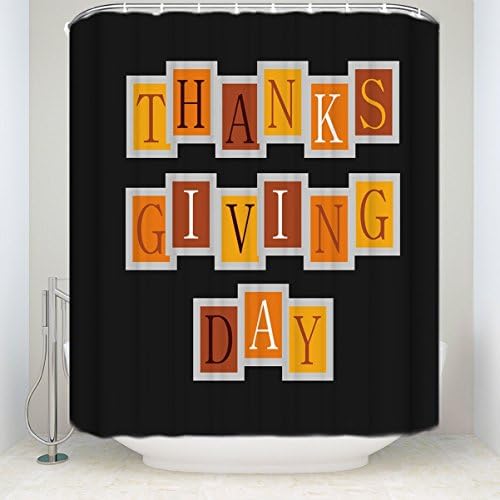 Custom Happy Thanksgiving Day Letters on Black Background Waterproof Polyester Shower Curtain with Hooks 60x72IN