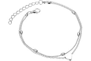KFRS Anklets for Women, 2 Layered Heart Pendant Ankle Bracelets, Adjustable Beads Foot Chain Women's Anklets, 21+5cm Anklet Jewelry for Women and Girls Mom Sisters