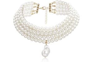 NIANOPKM Vintage Imitation Perlen Halskette,Kurz Multi Schichte Choker Perlenkette,20er Jahre Flapper Gatsby Themed Prom Festival Party Elegant Retro Stil Fasching Kostüm Zubehör