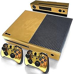 Xbox One Protective Vinly Skin Sticker Consola Decal Pegatinas + 2 Controlador & Kinect Skins Set (Glossy Gold)