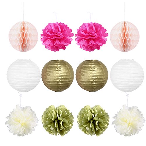NUOLUX Papier Bienenwabe Kugeln Fan Laternen Papier Pompons für Party Dekoration, 12pcs