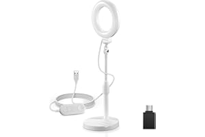 NEEWER BASICS 13cm Ring Light Telefono Scrivania con Stand, Luce Selfie LED 10W con Base di Portatelefono Compatibile con iPhone per Video Laptop Webcam Zoom Videoconferenza Trucco, Bianco BR60