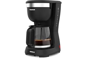 Taurus - Cafetera de Goteo Verona 12 | 680W | 1250 ml | Intense Flavour Tech | Placa Calefactora | Filtro Permanente Lavable | Jarra Cristal Antigoteo | Diseño Compacto Negro Mate | BPA Free